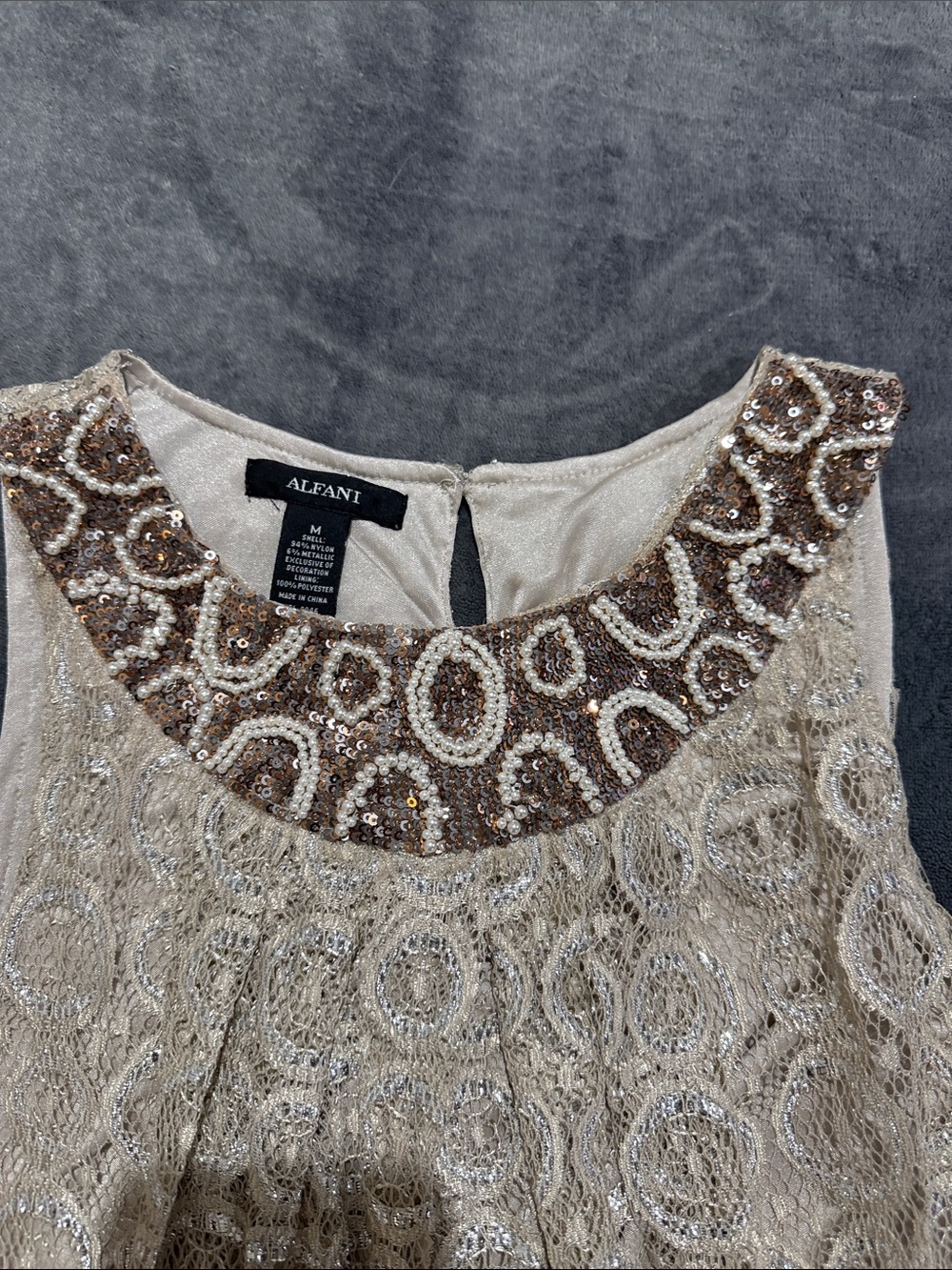 Alfani Girls Champagne Lace Sequin Neckline Dress - Picture 2 of 4